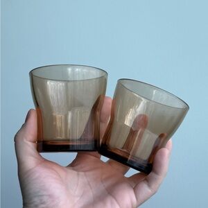 2 Vintage Duralex France Brown Amber Cocktail Small Drinking Glasses